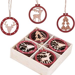 VALERY MADELYN 24tlg 6cm Holz Weihnachten Anhänger Weihnachtsdekoration Christbaum Hirschkopf Rentier Weihnachtsbaumschmuck zum Hängen In den Wald…