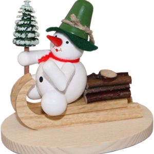 Albin Preissler Schneemann, auf Holzschlitten