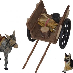 Alfred Kolbe Krippen-Zubehör, (Set, 3tlg.), Eselwagen mit Esel und Hund