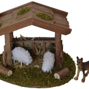 Alfred Kolbe Krippen-Zubehör (Set, 4tlg), Unterstand mit Hund, Inkl. 2 Schafe