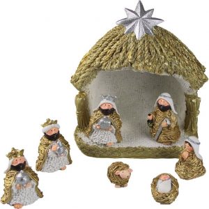 AM Design Krippe (8-tlg), inklusive 7 Figuren, Maße: ca. (B/T/H) 17,50/18,80/14,40 cm