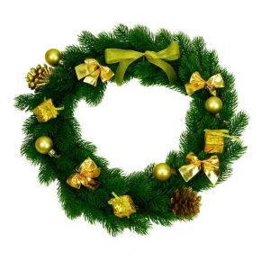 Best Season Adventskranz, die Dekoration besteht aus Kugeln, Schleifen, Tannenzapfen und Geschenken