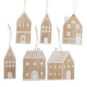 BOLTZE Christbaumschmuck »6tlg. Anhänger NORDY natur weiß Häuser aus Holz Dekohaus zum Hängen (6 Motive)«