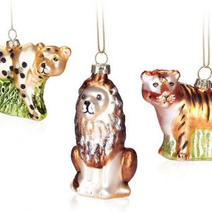 BRUBAKER Christbaumschmuck »3-teiliges Baumkugel Set Raubkatzen Safari« (3-tlg), Handbemalte Weihnachtskugeln Löwe, Leopard und Tiger -…