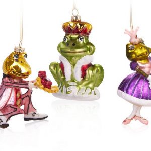 BRUBAKER Christbaumschmuck »Baumkugel Set Frosch Märchen« (3-tlg), Handbemalte Weihnachtskugeln Froschkönig, Prinz beim Antrag und Prinzessin -…