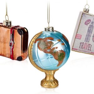 BRUBAKER Christbaumschmuck »Baumkugel Set Travel Around The World« (3-tlg), Handbemalte Weihnachtskugeln Globus Koffer Reiseziel London -…