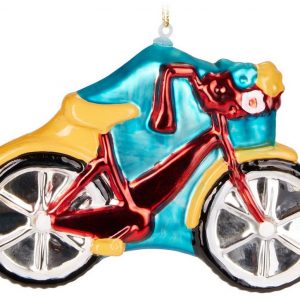 BRUBAKER Christbaumschmuck »Fahrrad Rot mit Glitzer« (1-tlg), Lustige Weihnachtskugel aus Glas – Mundgeblasene Weihnachtsbaumkugel Figuren Lustig…