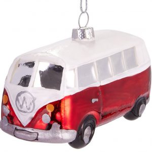 BRUBAKER Christbaumschmuck »Mundgeblasene Weihnachtskugel Retro Bus Rot Weiß«, nostalgische Weihnachtsdekoration aus Glas, handbemalt, lustige Auto…