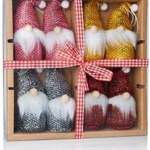 BRUBAKER Christbaumschmuck »Weihnachtszwerge Set, Gnome« (8-tlg), Weihnachtsanhänger aus Holz und Strick, 8 cm hoch, Baumanhänger in Geschenkbox,…