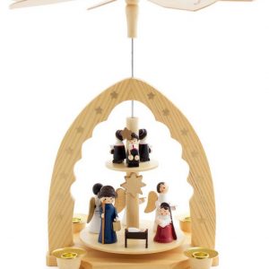 BRUBAKER Weihnachtspyramide »Holzpyramide Krippenszene und Sternsinger«, Tischpyramide aus Holz mit 2 Etagen, 30 cm hoch, handbemalte Figuren,...