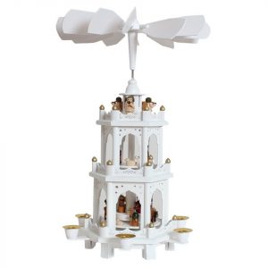 BRUBAKER Weihnachtspyramide »Weiße Holzpyramide mit 3 Etagen«, Tischpyramide aus Holz, 45 cm hoch, handbemalte Figuren, Pyramide Weihnachten