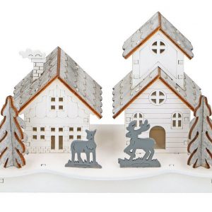 Bubble-Store Weihnachtsdorf »Beleuchtete Winterhäuser mit 2 LEDs warmweiß«, Holzhäuser als Weihnachtsdekoration und zum Bemalen für Fensterbank,…