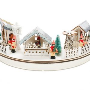 Bubble-Store Weihnachtsdorf »Weihnachtsdekoration Weihnachtsmarkt beleuchtet«, winterliche Marktstände mit 6 Figuren aus Holz, 3 Tannen