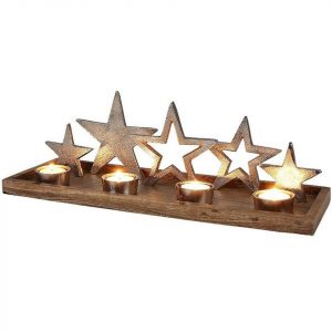 BURI Stumpenkerze »Adventskranz Sterne Weihnachtsdeko Adventsgesteck Teelichthalter Kerzenständer«