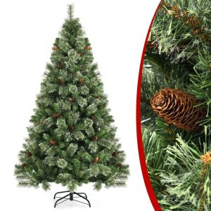 COSTWAY Künstlicher Weihnachtsbaum, 180 cm, mit Metallständer, 61 Tannenzapfen & 878 Spitzen, Schnellaufbau Klappsystem, Grün