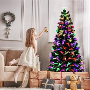 COSTWAY Künstlicher Weihnachtsbaum »LED Tannenbaum«, 180 cm, mit Glasfaser-Farbwechsler und mehrfarbige Leuchten, inkl. Metallständer, Grün