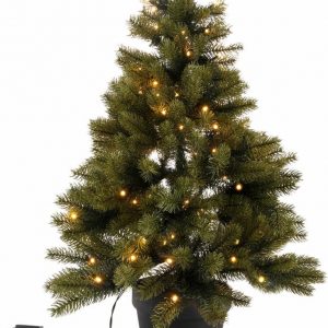 Creativ deco Künstlicher Weihnachtsbaum, mit schwarzem Kunststoff-Topf und LED-Lichterkette, batteriebetrieben