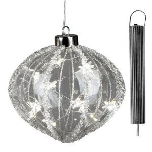 dekojohnson Christbaumschmuck »Weihnachtskugel LED-Glas-Kugel 10cm mit Eisdekor«