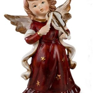 dekojohnson Engelfigur »Weihnachtsengel mit Geige bordeaux-rot gold 20 cm« (kein Set, kein Set)