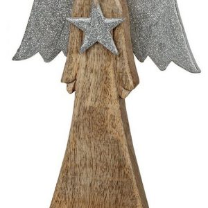 dekojohnson Engelfigur »Weihnachtsengel mit Stern aus Mango-Holz 15x6x25cm« (kein Set, kein Set)