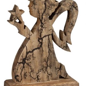 dekojohnson Engelfigur »Weihnachtsengel mit Stern aus Mango-Holz 16x7x23cm« (kein Set, kein Set)