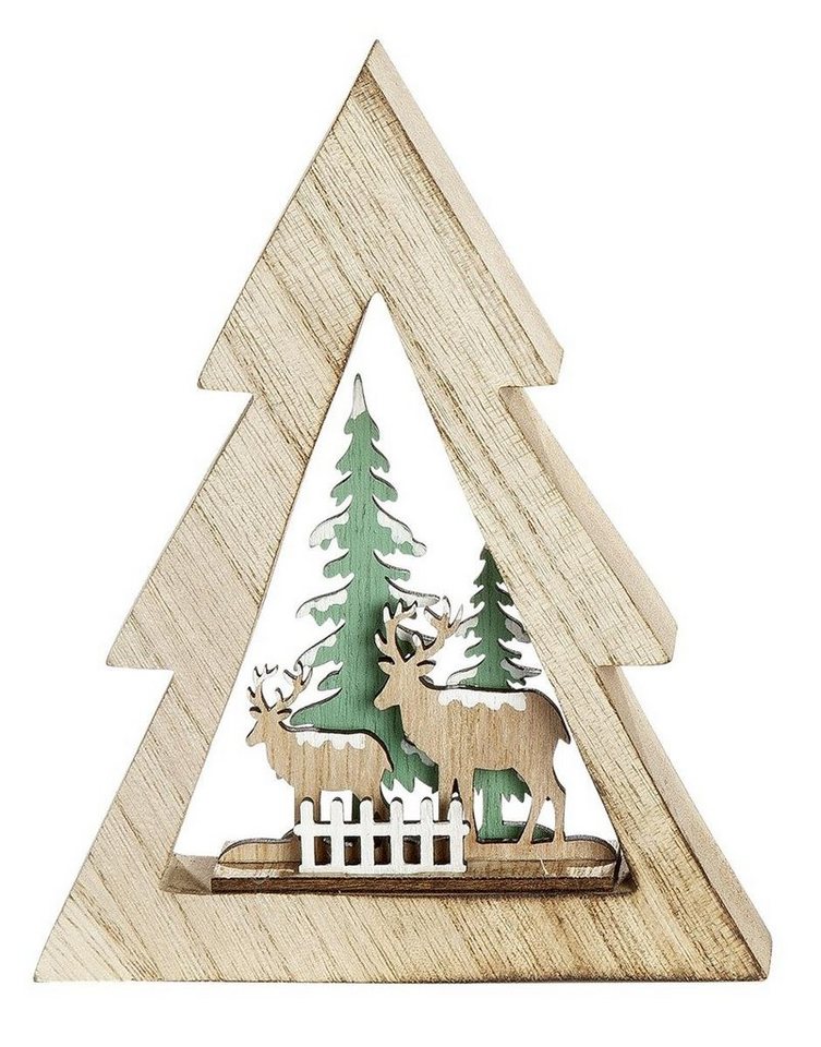 dekojohnson Künstlicher Weihnachtsbaum »Deko-Baum mit Waldmotiv 3D Holzbild Waldszene 16cm«