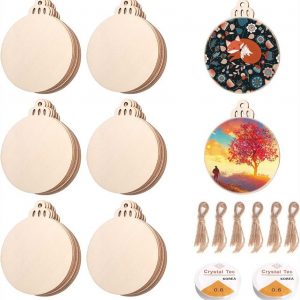 DESI-LEB Christbaumschmuck »Holz Weihnachtskugeln, 60 Stück Holz Runde Weihnachtsschmuck, Holz Runde Scheiben mit Juteschnur und 2 Rollen Nylon…