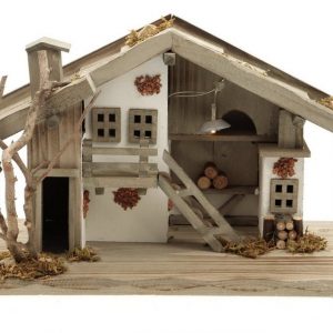 ELLUG Krippe »Holz Krippenstall, Holzkrippe, Weihnachtskrippe mit Licht 38*18*21cm (OHNE Krippenfiguren)« (1-tlg), Krippenstall aus Holz, passend…