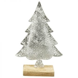 Exner GmbH Garten- & Wohnaccessoires Dekoobjekt »TannenBaum Puri – silber – Metall/Holz – 15,5x5x24 cm«