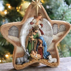 Fanci Home Krippe »Weihnachtskrippe W1« (1-tlg), ca. 23,5cm groß Weihnachtsdeko Krippenzubehör aus Harz, Handbemalte Krippe heilige Familie Advent…