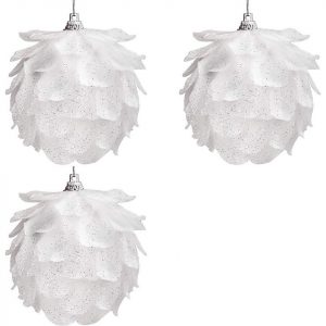 Fortunesn Christbaumschmuck »Weihnachtsdeko (3er Pack) - 8cm Weiße Glitzer Pinienzapfen Weihnachtskugeln mit Faden Plastik - Pinienzapfen zum...