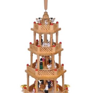 GartenHero Weihnachtspyramide »Weihnachtspyramide 52 cm Holz 4 Ebenen 6 Kerzen Holzpyramide Weihnachten Krippe«, Handbemalt