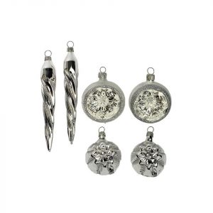 Gloelle Weihnachtsbaumkugel »Special No. #1 Silver Breeze – Mini Gloelle Box im 6er-Set« (6 St), mundgeblasene & handbemalte Christbaumkugeln aus Glas