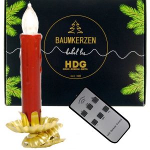 hdg LED-Christbaumkerzen »weiß mit Fernbedienung Ø 15 mm«, inkl. 8 goldenen Baumkerzenhaltern in Zapfenform made in Germany