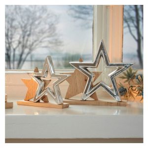 Home-trends24.de Dekofigur »Deko Stern Silber 2er Set Tischdeko Winter Weihnachten Aufsteller Holz Skulptur Holzsockel«