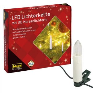 Idena LED-Lichterkette »LED Lichterkette mit 30 Kerzenlichtern grünes Kabel«, elfenbeinfarbene Kerzen in Wachsoptik
