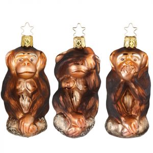 INGE-GLAS® Christbaumschmuck »Affe, Nichts Hören, Nichts Sehen, Nichts Sagen« (1-tlg), mundgeblasen, handbemalt