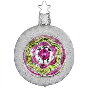 INGE-GLAS® Christbaumschmuck »Reflexkugel Ornament Ø6cm silber glanz« (1-tlg), mundgeblasen, handbemalt