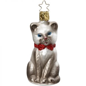 INGE-GLAS® Christbaumschmuck »Schmusekätzchen grau 8,5cm« (1-tlg), mundgeblasen, handbemalt