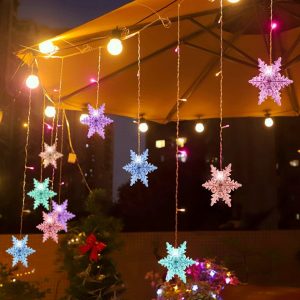 Jiubiaz LED-Lichterkette »LED Lichtervorhang, Schneeflocke Lichterketten, 96LED Mehrfarbig Lichterkette, Schneeflocken LED Vorhang Lichter IP44…