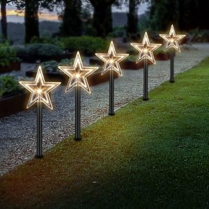 Jiubiaz Lichterkette »5 Pcs Weihnachtslichter Außen Lichterkette Sterne Weihnachtsstern Gartenpfahl Lichter Weihnachtsbeleuchtung«, Wasserdicht