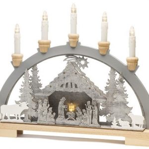 KONSTSMIDE Schwibbogen »LED Holzsilhouette, Krippe«, wählbare Energiefunktion, 7 klare Birnen, 10 warm weiße Dioden