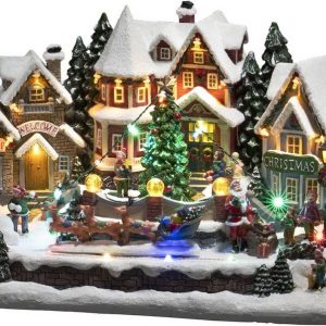 KONSTSMIDE Weihnachtsstadt, LED Szenerie, „Häuser um Weihnachtsbaum mit Rentierschlitten“