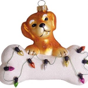 Krebs Glas Lauscha Christbaumschmuck »Hund mit Knochen & Lichterkette« (1-tlg), mundgeblasen