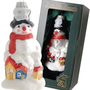 Krebs Glas Lauscha Christbaumschmuck »Schneemann mit Häuser« (1-tlg), mundgeblasen