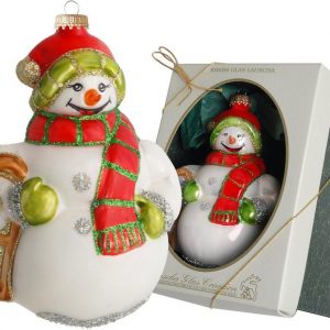 Krebs Glas Lauscha Christbaumschmuck »Schneemann mit Schlitten« (1-tlg), mundgeblasen