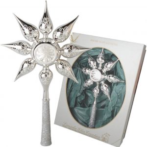 Krebs Glas Lauscha Christbaumspitze »Stern mit Reflex«, mundgeblasen, silberfarben
