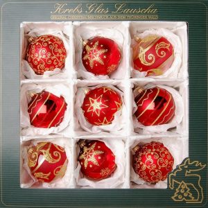 Krebs Glas Lauscha Weihnachtsbaumkugel (9 St), mundgeblasen, Ø 8 cm, rot