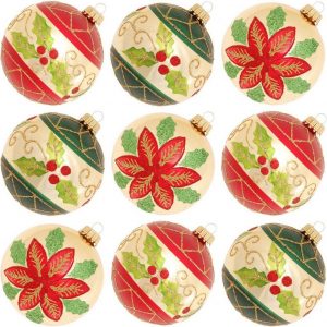 Krebs Glas Lauscha Weihnachtsbaumkugel »KGL03372« (9 St), aus Glas, mit Blattdekor