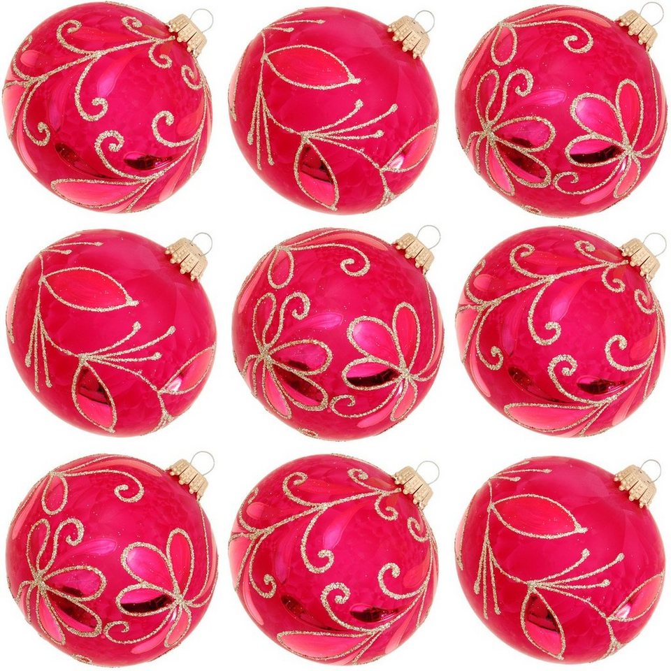 Krebs Glas Lauscha Weihnachtsbaumkugel »KGL03375« (9 St), aus Glas, mit Dekor